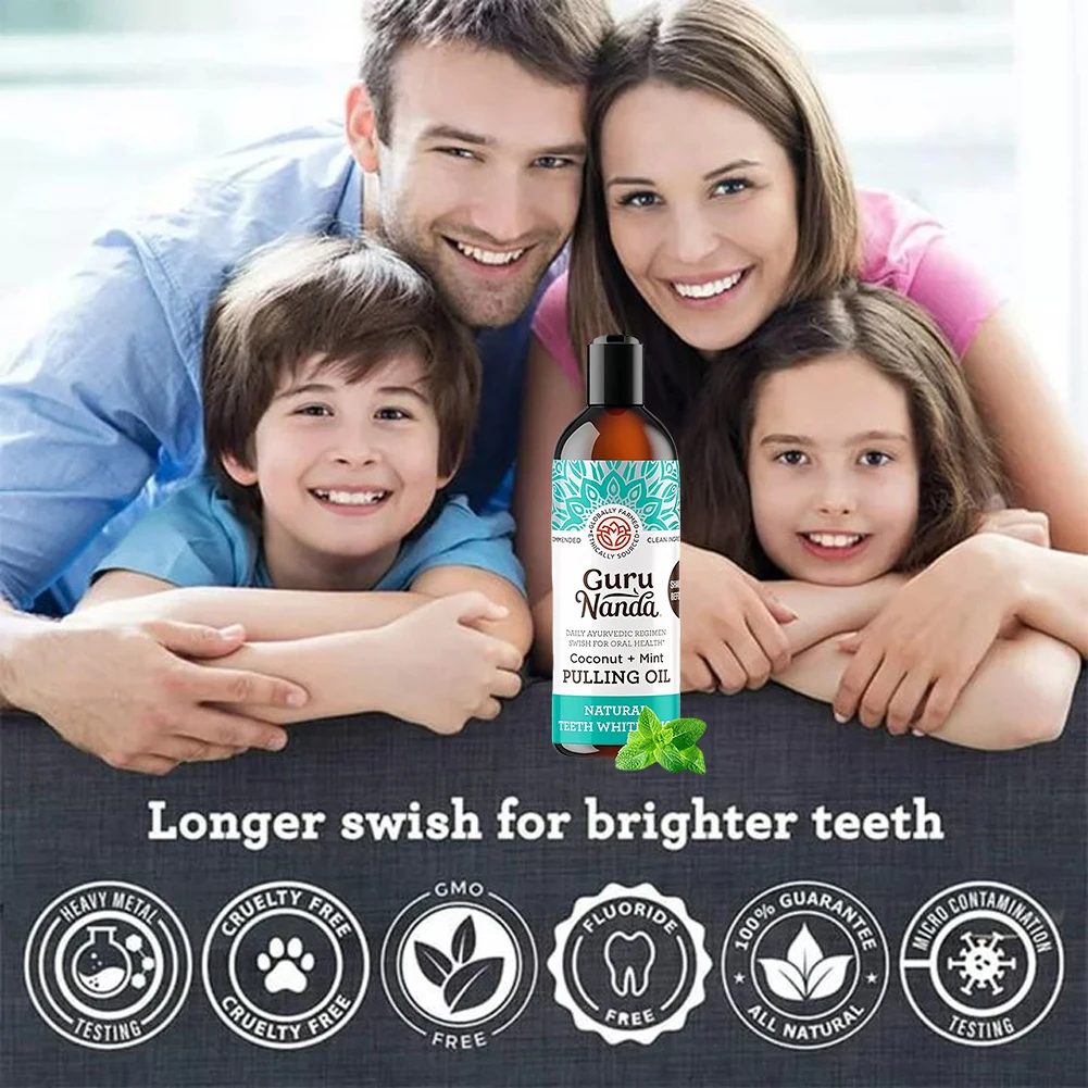 Brightening Mouthwash with Tongue Scraper Coconut Mint Pulling Oil Mouthwash Teeth Whitening Pulling Oil for Women Men Oral Care tongue scraper