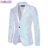 Shiny White Sequin Glitter Blazer for Men One Button Peak Collar Tuxedo Jacket Mens Wedding Groom Party Prom Stage Costume Homme 1