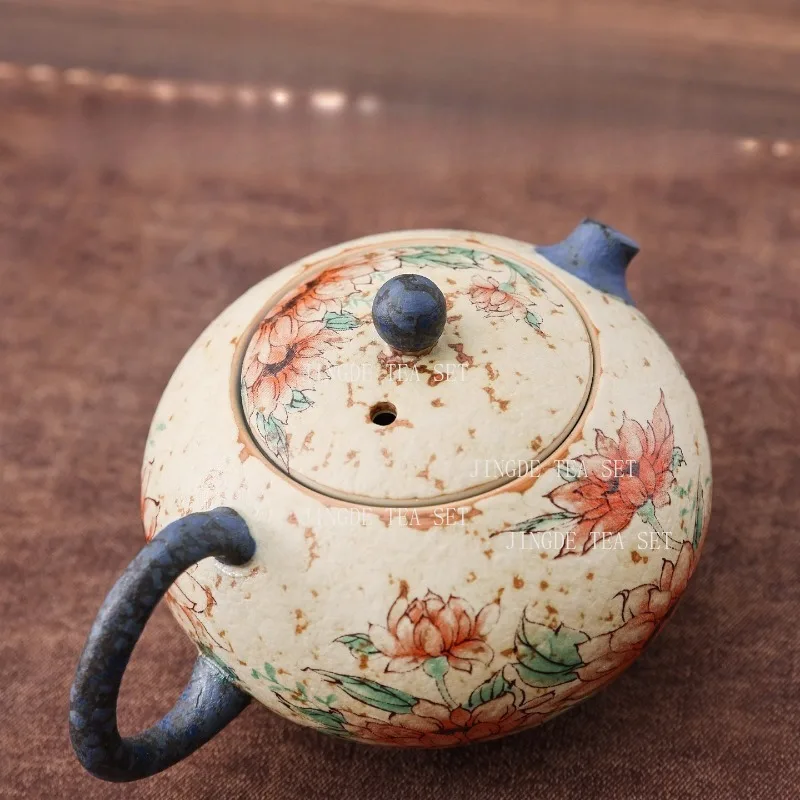 Caramel Glazed Ceramic Teapot Home Kung Fu Tea Set Chinese Style Tea Pot with Heat-resistant Grip Lidded Bowl Drinking Utensils