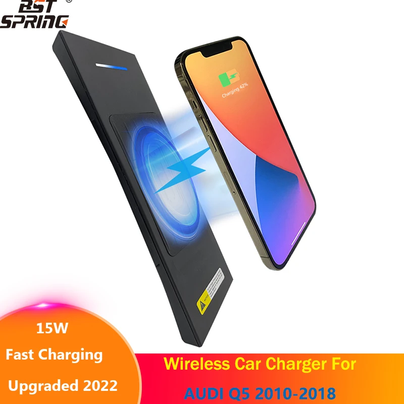 

15 Вт Зарядное устройство для телефона Audi Q5 2010-2019 Адаптер Питания Беспроводная зарядная панель для Iphone /HuaWei/Samsung Быстрая зарядка