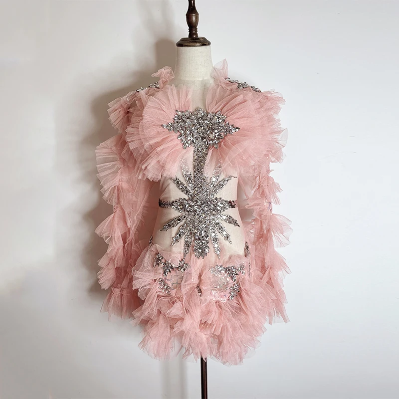 

Женский костюм для выступления, розовая сетка, модель VDB6514