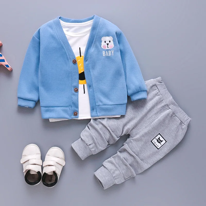 New Winter Baby Clothing Sets Autumn Boys Girls Cotton Thick Warm Hooded Sweater Cartoon Cute Bear Three-Piece kids Suit 0-4Y 2