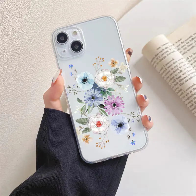 Floral Palm Leaf Painted Soft Silicone Phone Case - Ultra Clear and Durable Design