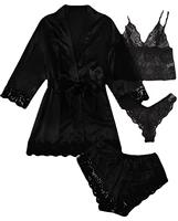 2025New Women's Pajama Fashion 4-piece Set Lace Satin Strap Sexy Pajama Set Dress Skin friendly Comfortable Casual Pajama Skirt - Image 4