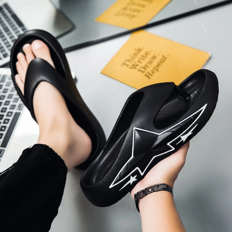Fashion Design Star Slippers Men Casual Platform Men's Flip-flops Lightweight Soft Comfortable Summer Shoes Beach Slippers 2024