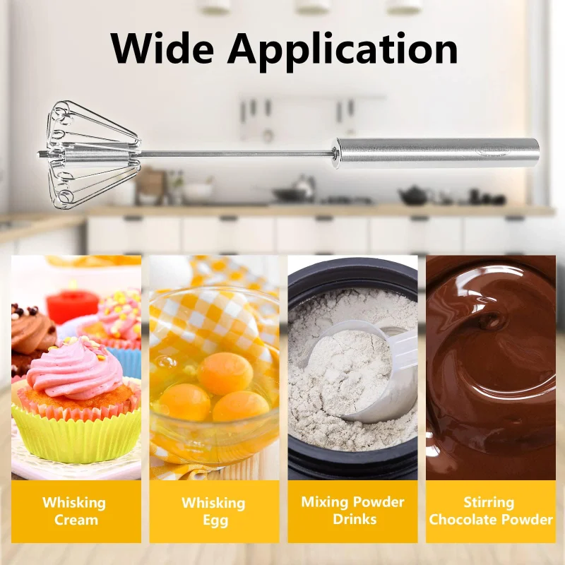 Egg Beater Semi Automatic Mixer Stainless Steel Manual Hand Self-Turning