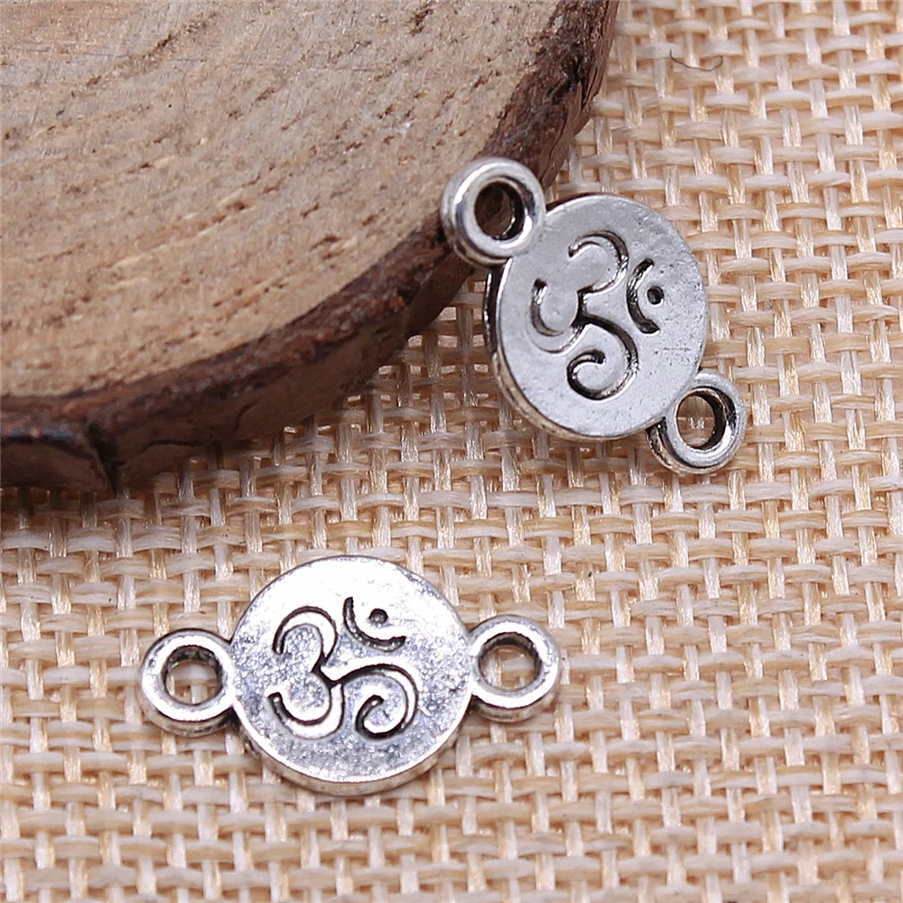 WYSIWYG 10pcs 10x17mm Om 라운드 커넥터 매력 보석 만들기 골동품 실버 컬러 쥬얼리 액세서리 만들기