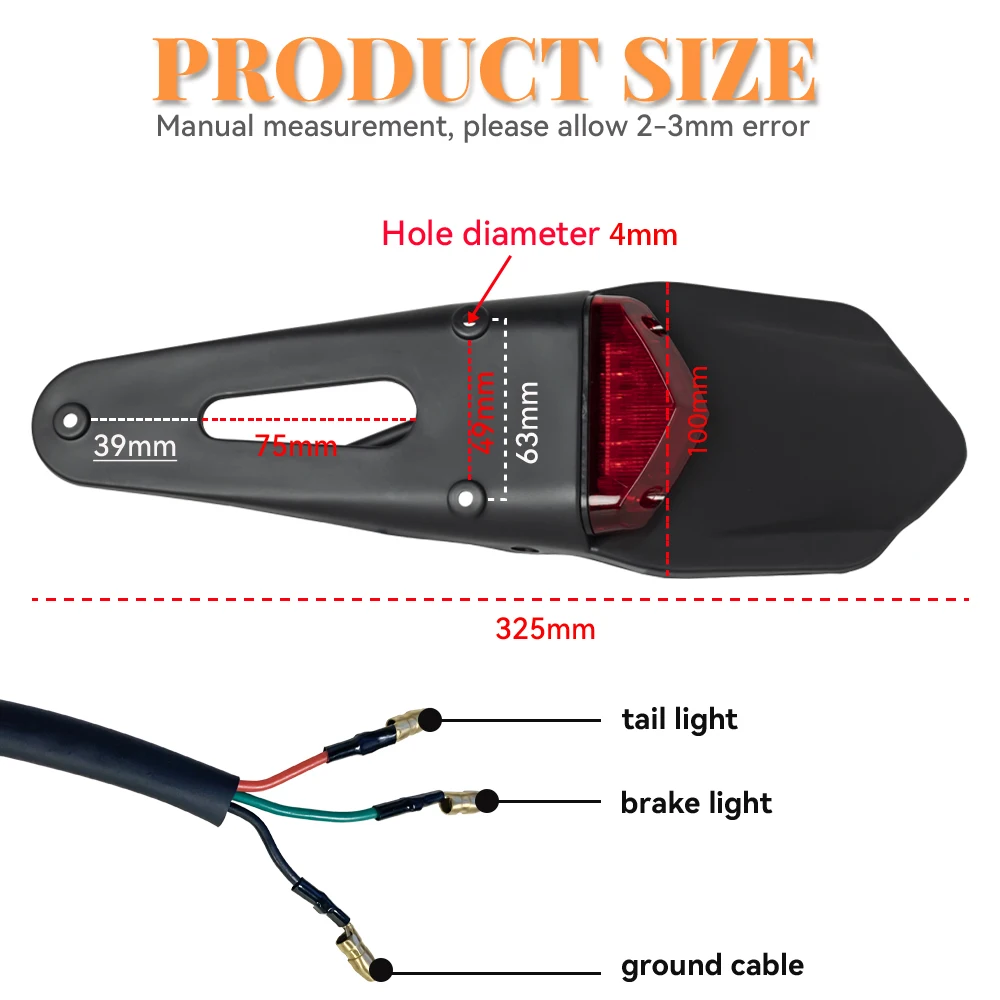Motorcycle Rear Fender License Plate Bracket Holder 12V LED Taillight Brake Lamp Universal For Enduro Off-Road Bike