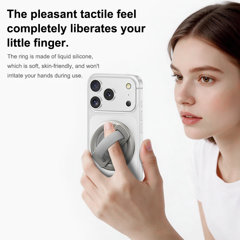 액체 실리콘 손가락 링 폰 홀더 마그네틱 메탈 스탠드 (MagSafe 휴대폰 액세서리용) 360도 회전 알루미늄 브래킷