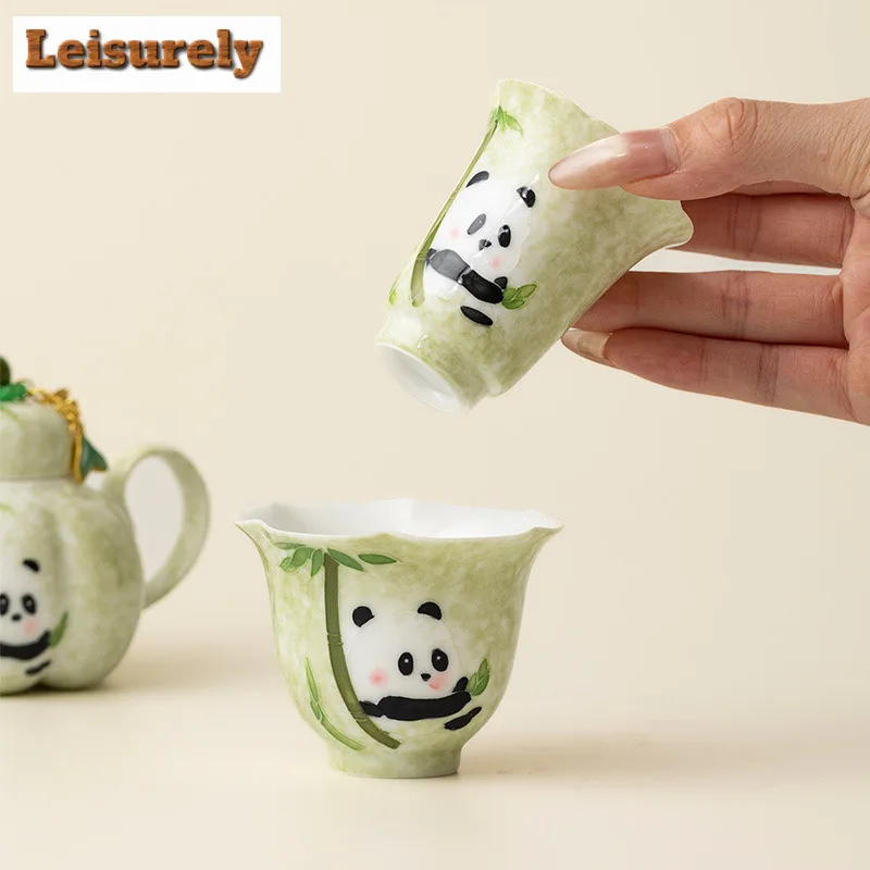 Hand-painted Panda Travel Tea Set Kit Antique 1 Pot 3 Cups Tea Maker Organizer Portable Outdoor Stock Bags Accessories Craft