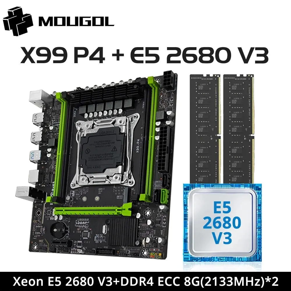 Mougol X99 Gaming Motherboard Set Con Cpu Intel Xeon E5 2680 V3 E Dual Channel Ddr4 8 Gx2 2133Mhz Ecc Ram M.2 Per Computer Combo