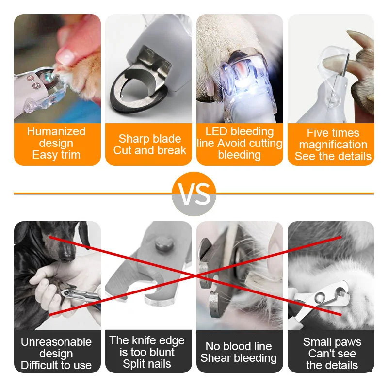 Household Pet Products Splash Proof Cat And Dog Nail Clipper LED Lamp Magnifying Glass Anti Cutting Blood Line Pet Nail Clipper