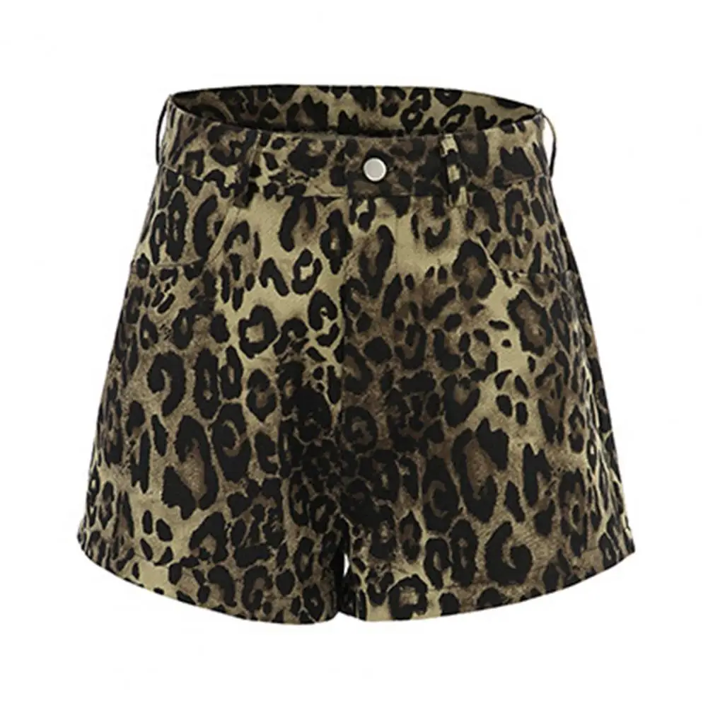 

Women Slim Fit Shorts Leopard Print High Waist Women's Shorts with Button Zipper Closure Slim Fit Above Knee Length for Party