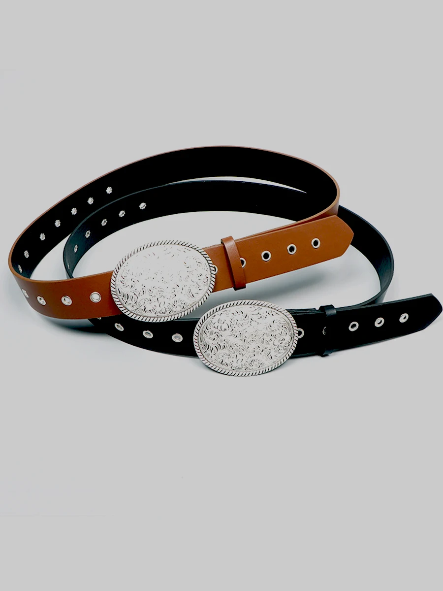 Guaber Damen Gürtel Western Style - Ovaler Scheibengürtel Mit Hakenverschluss