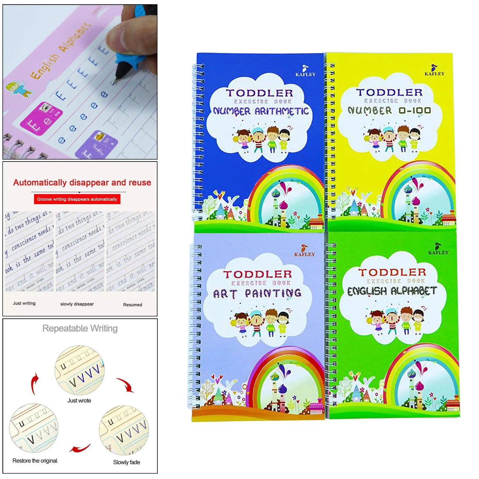 반복적으로 글쓰기 연습을 위한 필기책, 펜 리필 및 그립 포함, 어린이용 캘리그래피 세트