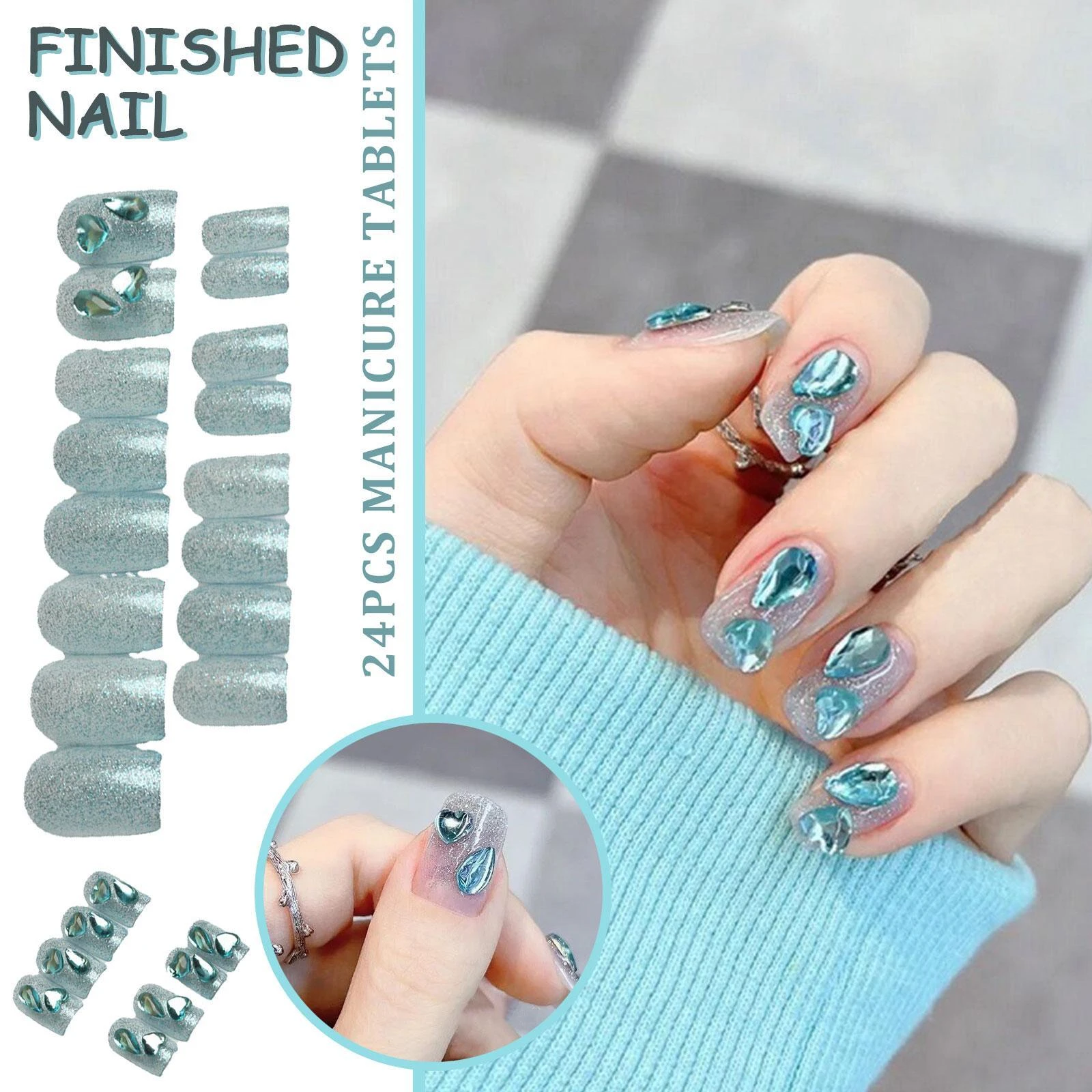 24Pcs Ice Blue False Nail Nails Art Tips Press On Nails DIY Fashionable  French Style Nail Sticker Long Nail Art Design| | - AliExpress