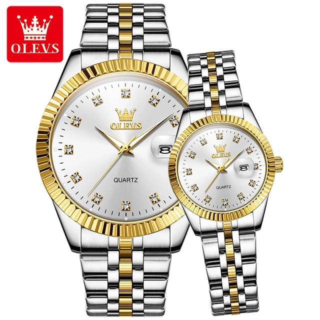 Reloj de lujo dorado para mujer - Reloj de diamantes de imitación  resistente al agua Pulsera de acero inoxidable Blanco