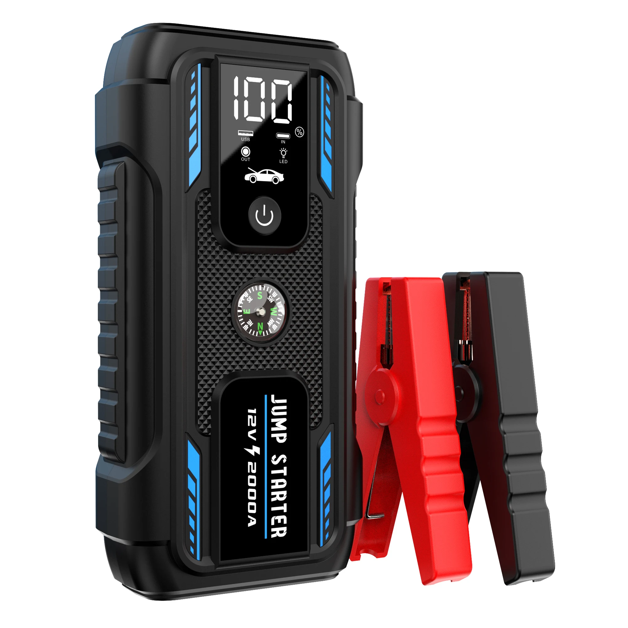 2000A 12V Portable Lithium Jump Starter, Car Battery Booster Pack, USB-C Powerbank Charger, and Jumper Cables for Upto 6.0-Liter