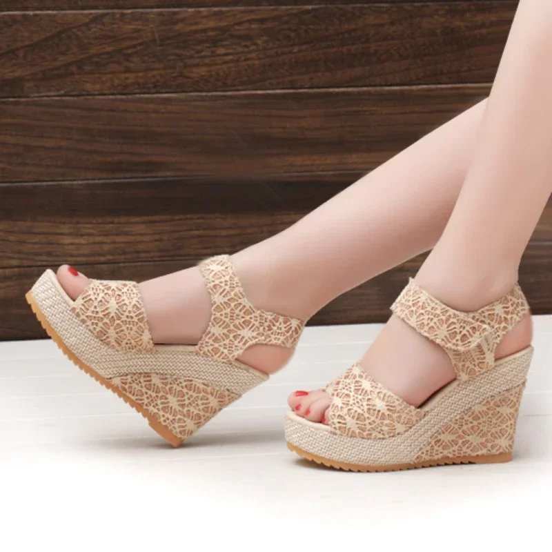 Women's Wedges Sandals Summer New Fashion Mesh Peep Toe Platform High Heel Women Sandals Sexy Party Dress Women Sandalias