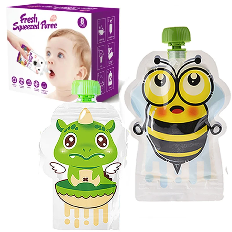 8PCS Feeding cup Resealable Fresh Squeezed Pouches Practical Baby Weaning Food Puree Reusable Squeeze For Newborn