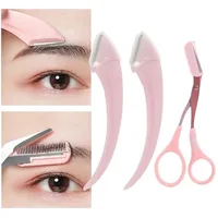 3-Piece Eyebrow Trimmer Set, Precise Curved Razor And Scissors With Comb, Professional Grooming Tool For Women Eyebrow Trimmer 1