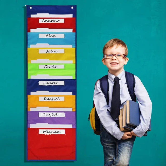 Class Schedule Pocket Chart Clear Hanging Wall File Organizer With 12  Labels Wall Mounted Homework Organizer Storage Pocket - AliExpress