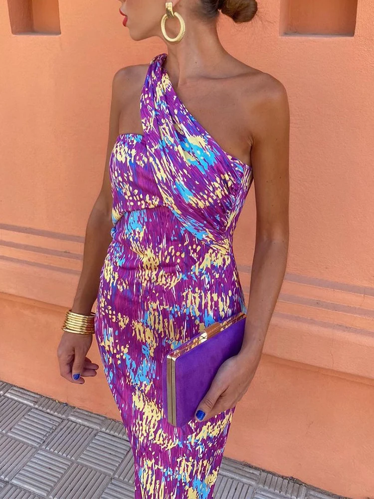 

Женское длинное облегающее платье без рукавов, Асимметричное Платье макси с открытой спиной и косым плечом, модель 2024