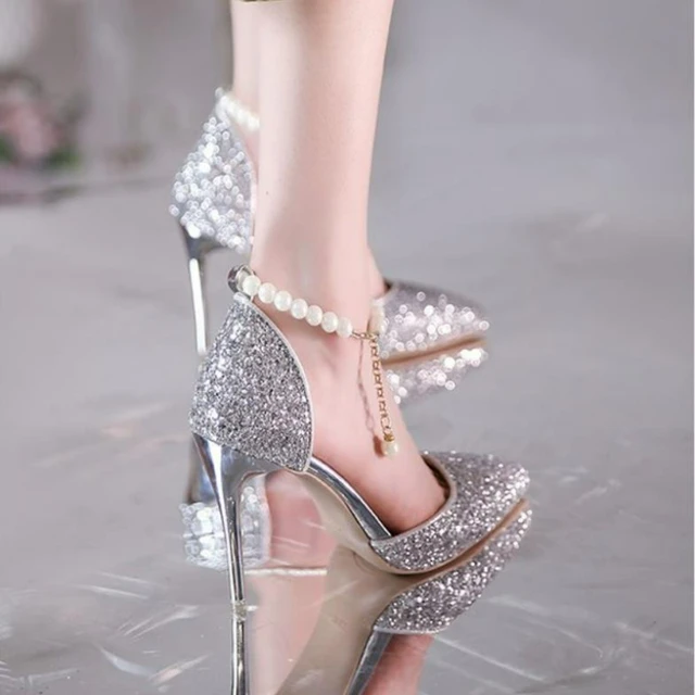 Silver High Heel Shoes Wedding  Sparkly Silver Shoes Wedding - Wedding Shoes  Women - Aliexpress