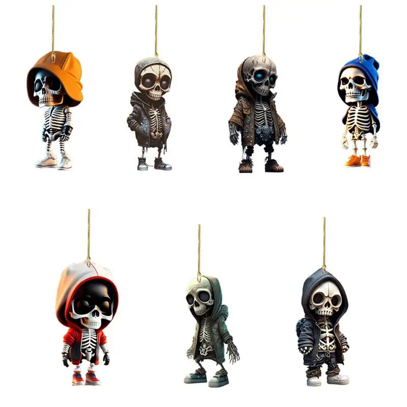 

13g Skeleton Swing Car OrnamentLong Serving LifeMicro Landscape Fishing Skeleton Ornament Acrylic Auto Rearview Mirror Pendant