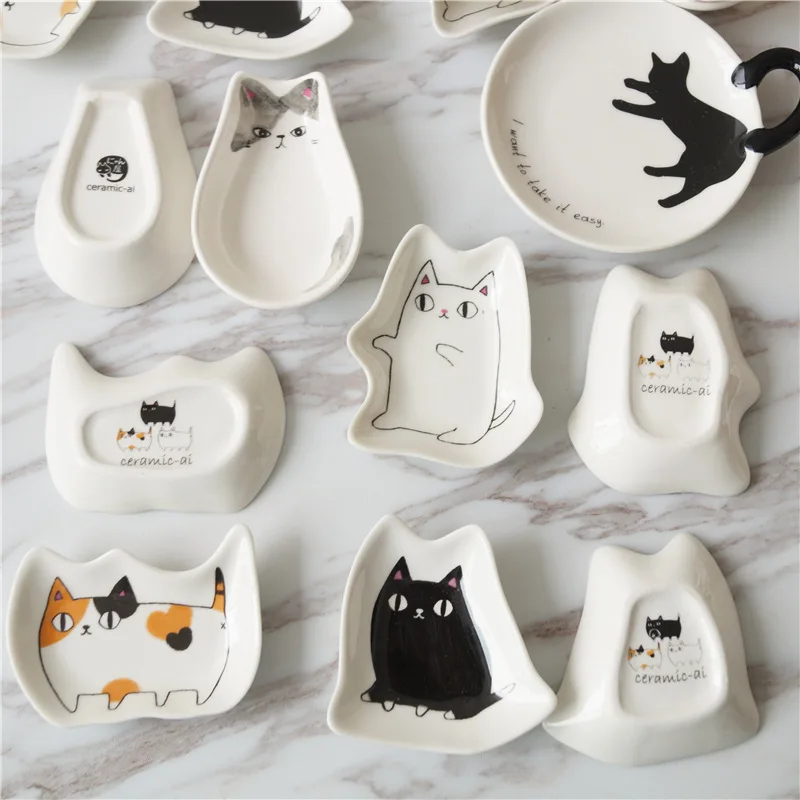 Japanese Ceramic Cat Sauce Dish Kitten Shaped Seasoning Plate Kitchen Tableware Accessories Household Dessert Decoration Dishes sauce dishes ceramic dessert plates seasoning dishes