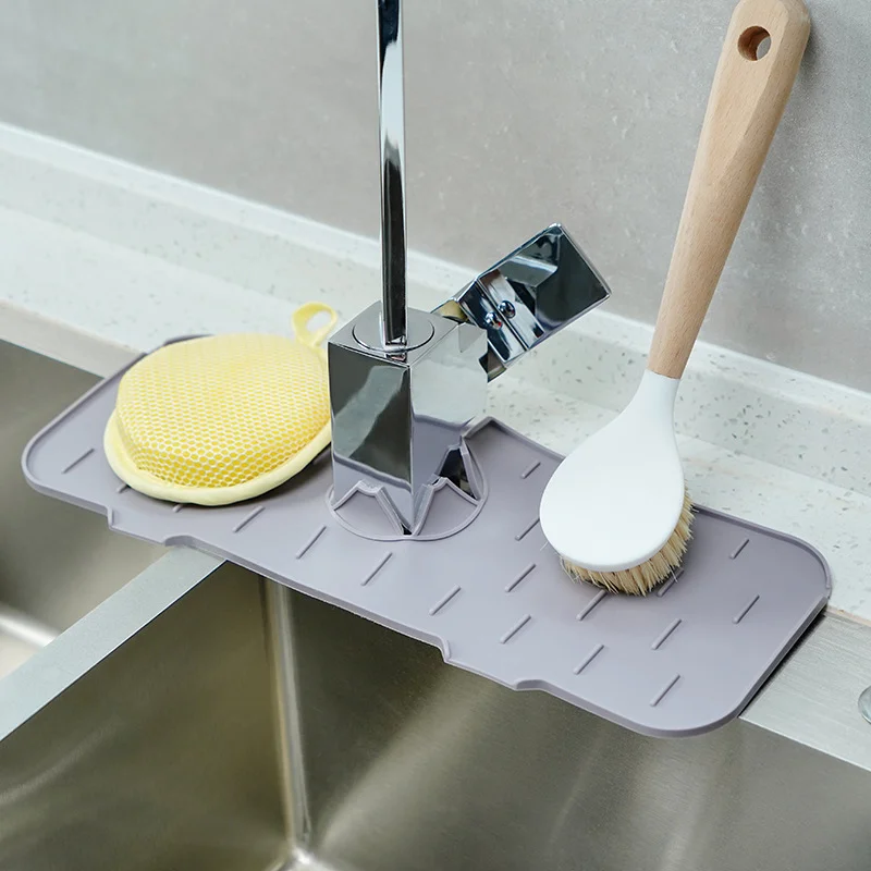 Silicone Drain Mat Faucet Mat Kitchen Sink Splash Pad Drainage Waterstop Bathroom Countertop Protector Quick Dry Tray