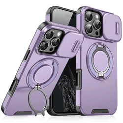 Premium Heavy Duty Armor Magnetic Bracket Case with Slide Camera Protection - iPhone 15 Plus (PURPLE)