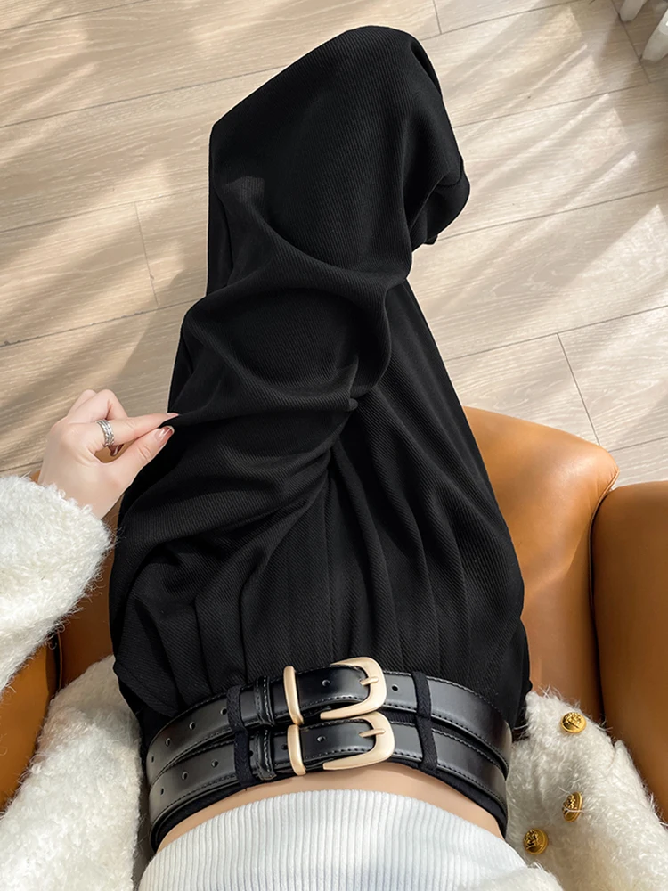 QOERLIN Standard and Velvet Winter Pants with Belt Korean Fashion High Waist Wide Leg High Waist Loose Trousers Female 2024 New