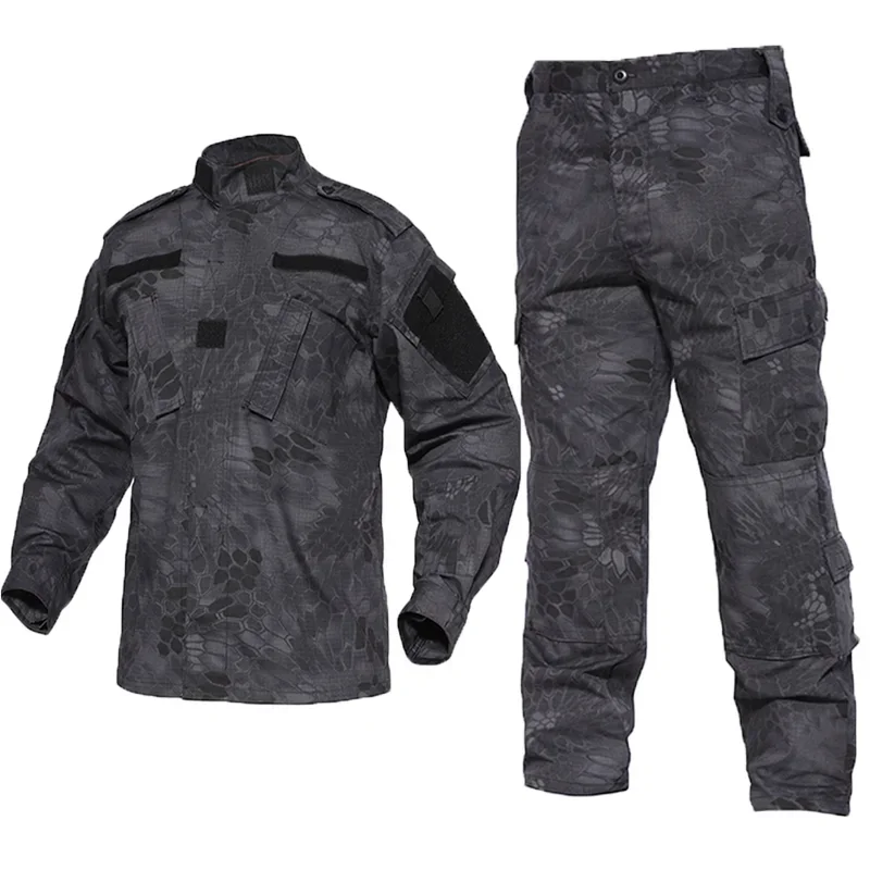 Men Green Camouflage Uniform Tactical Combat Black Shirts&Pants Airsoft Paintball Work Clothing Suit 5