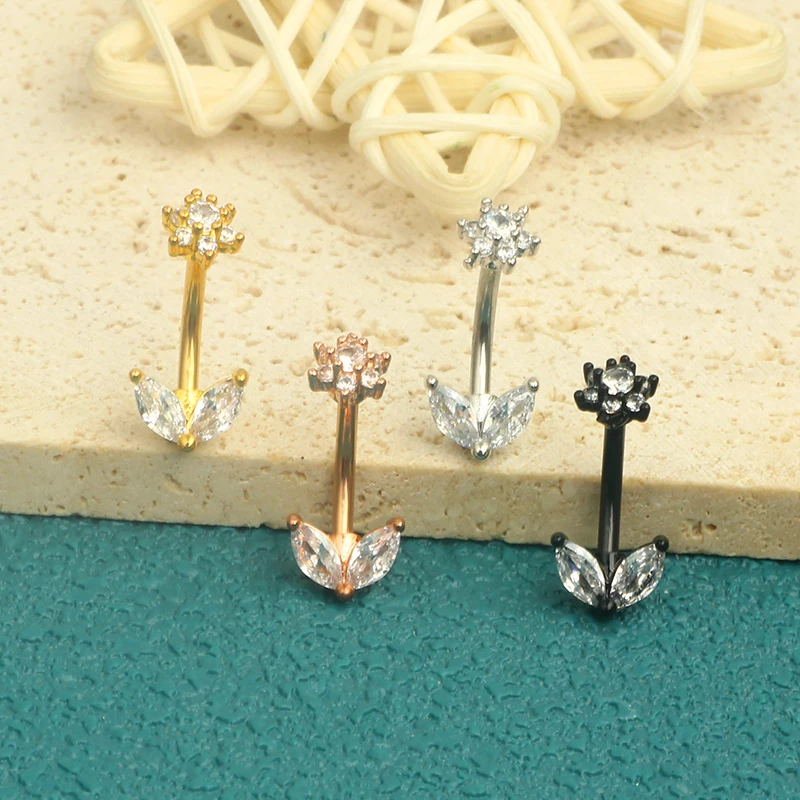 Sexy Navel Piercing Belly Button Rings Bar Crystal Zircon Dangling Ombligo Party Stud Barbell for Woman Body Jewelry 14g Flowr