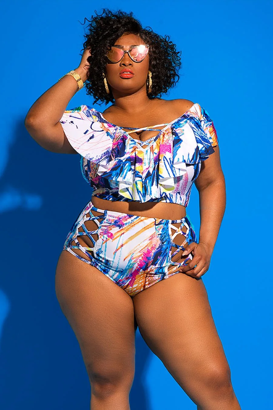 Plus Size Clothing Women 2 Piece Set V Neck Crop Tops and High Waist Shorts Set Skinny Sexy Bikini Outfit Wholesale Dropshipping