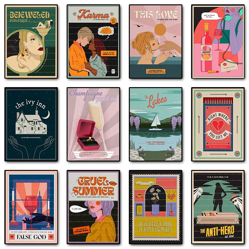 Cantante Pop Taylor-Swift Hot Songs Cruel Summer Anti-Hero Illustration Poster Canvas Painting Wall Art Pictures Home Decor Gift