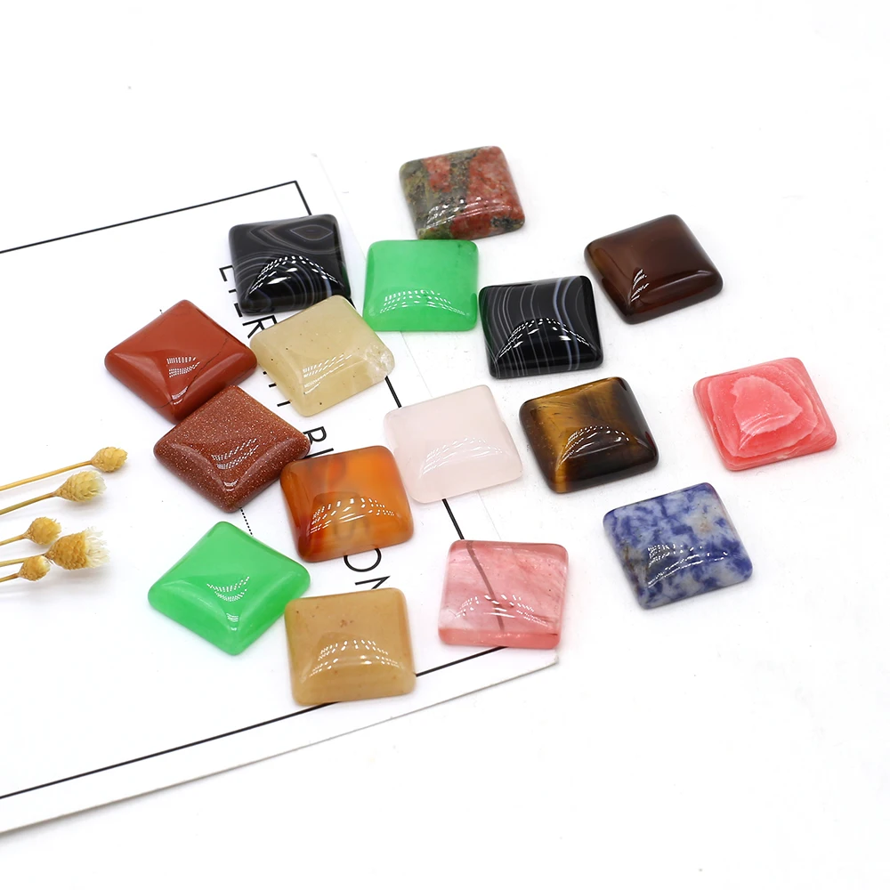 

10pcs Natural Rose Quartzs Sodalite Stone Cabochon Beads Square for Jewelry Making DIY Women Ring Accessories Size 16x16mm