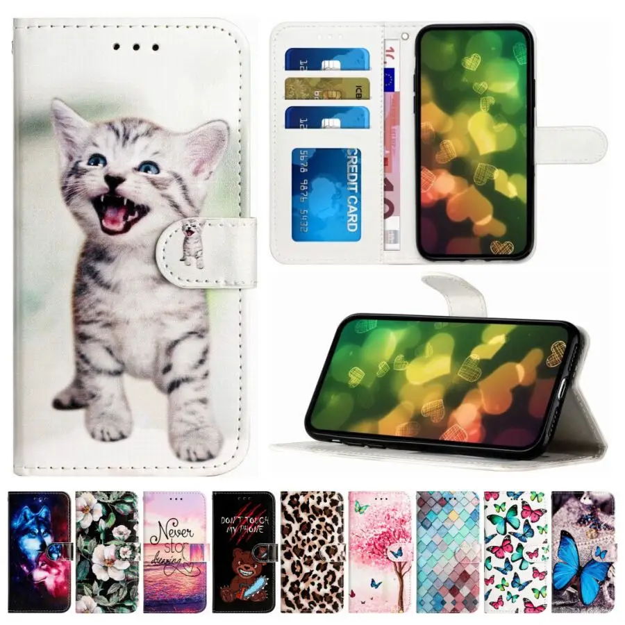 Custodia Per Supporto Verniciata Cat Magnolia Per Samsung Galaxy S5 S6 S7 S8 S9 S10 S20 S21 Fe S22 Plus Custodia Per Carte Ultra Portafoglio Etui