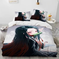 Demon Slayer Bedding Set Kamado Nezuko Duvet Cover Set Bedspread Pillowcase King Queen Full Single Size Bed Linen Boys Teen Gift 4