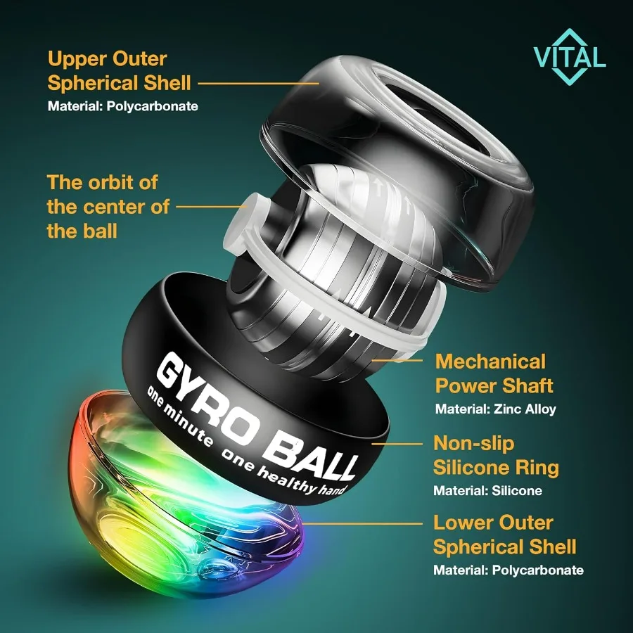 Vital Wrist Ball Exerciser Gyro Ball Hand Gyroscopic Wrist Strengthener & Forearm Trainer with Zinc Rotor Grip Strength Training
