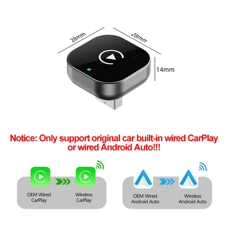 Wireless CarPlay & Android Auto Adapter, Type-C, Plug & Play, 2-in-1 Dongle