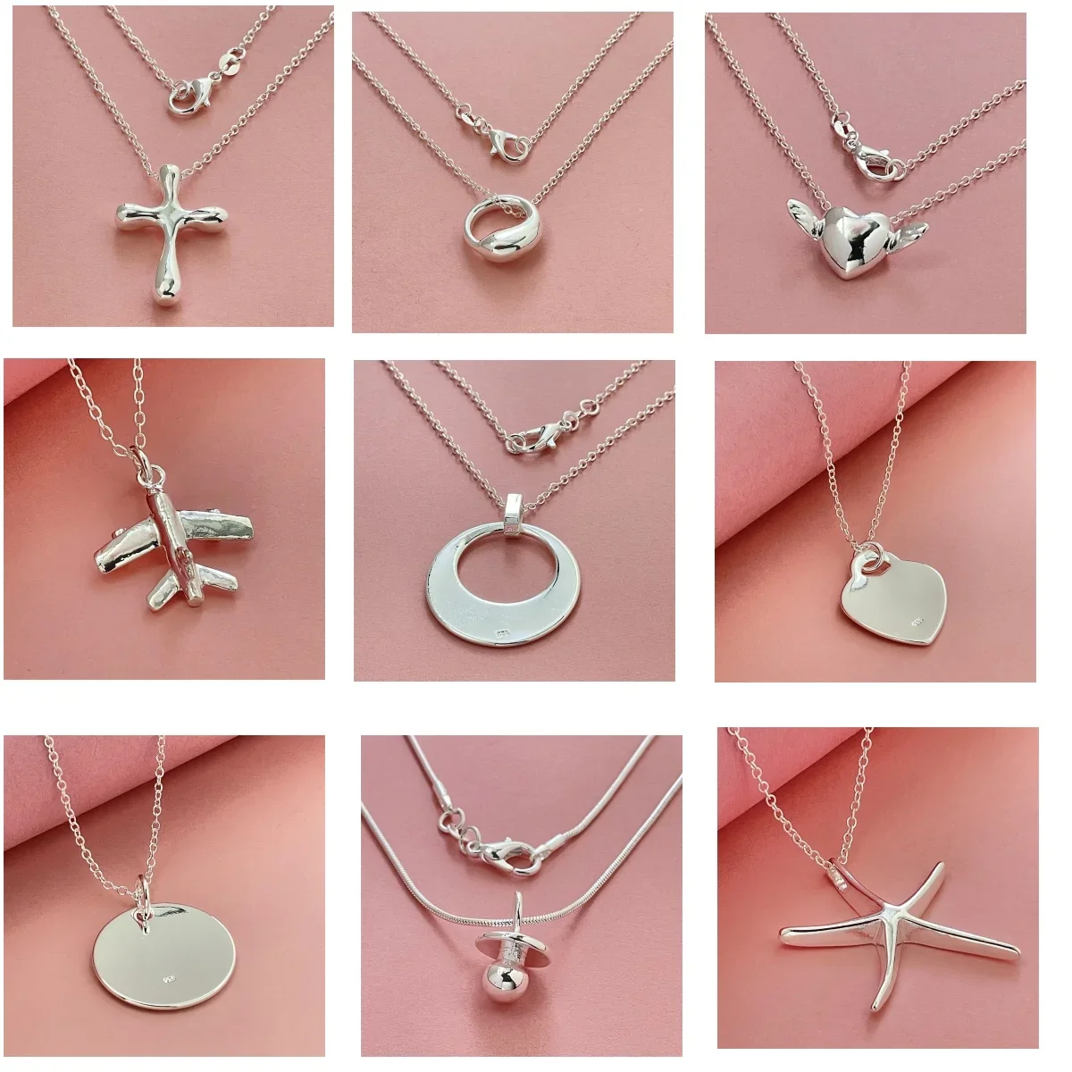 925 Sterling Silver Necklace Zircon Pendant Charm Crown Leaf Heart Starfish Cross for Women Party Jewelry Gifts