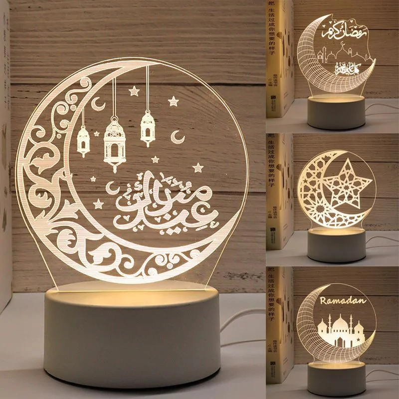 3D Moon Castle Acrylic LED Night Light Eid Mubarak Festival Ornaments Islamic Muslim Party Supplies Ramadan Home Decoration