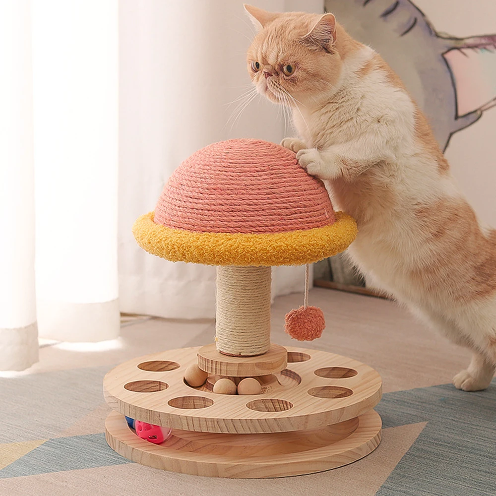 

Solid Wood Revolving Table Cat Toys Sisal Products Claw Grinding Integrated Cat Scratching Board Self-entertainment Pet Supplies