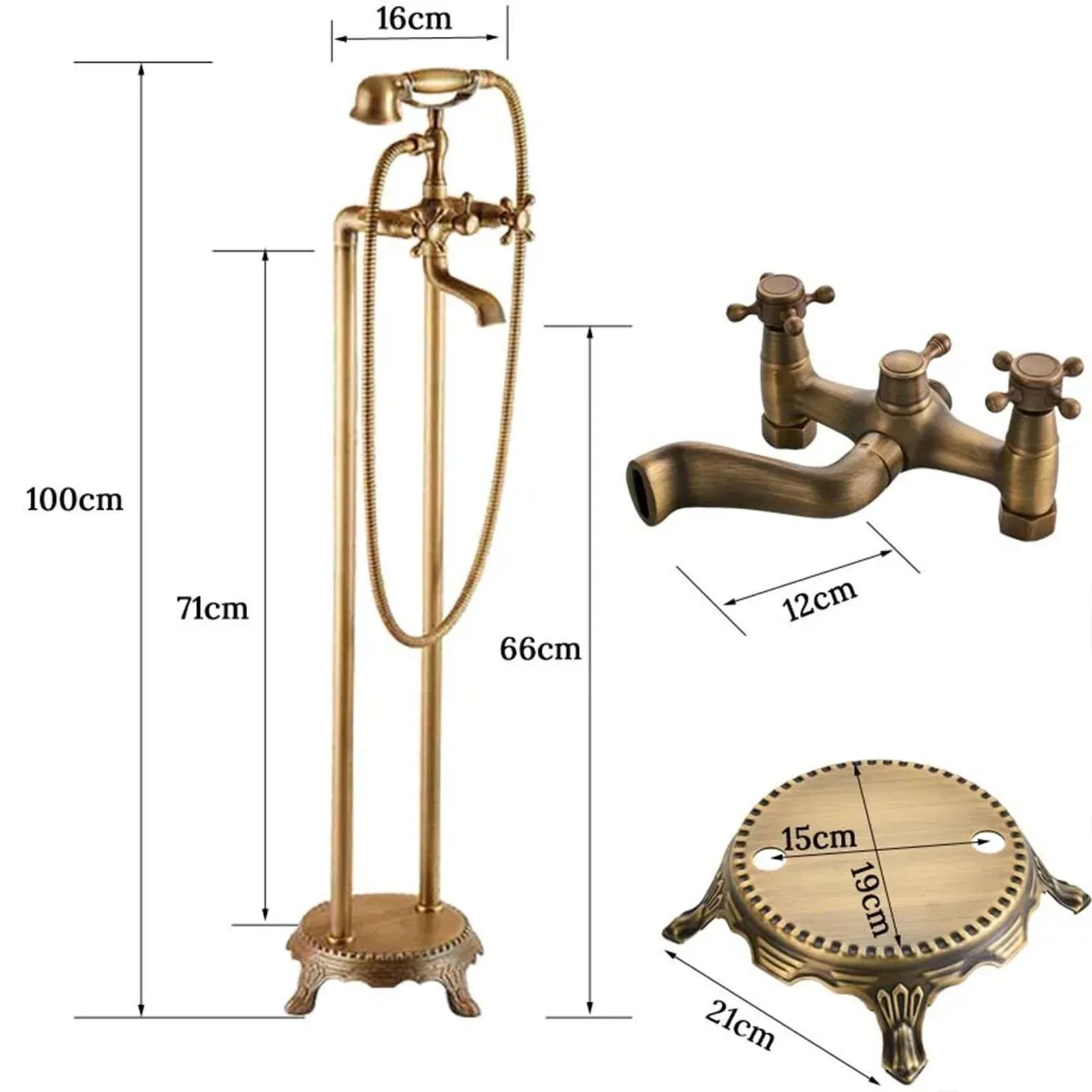 Floor Standing Double Tube Double Handle Bathtub Faucet Set for Bathroom With Rainfall Handshower Tub Faucet Freestanding Crane 3