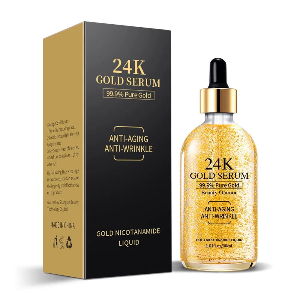 Facial serum 24k gold hyaluronic acid nicotinamide anti aging lifting collagen ginseng essence skin care whitening
