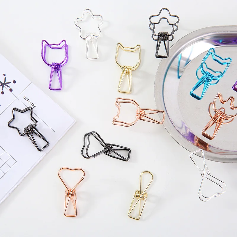 Mini Paper Clips Cartoon Cat Bookmarks Stationery Paperclips Students Paper Book Page Clips Organizer Management paper clips mini bookmark book clips 6pcs/lot