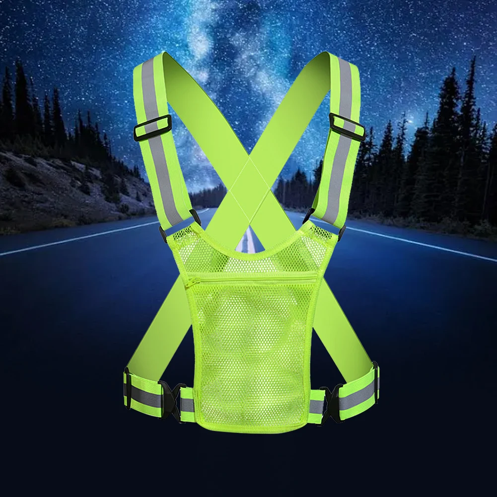 Night Running Vest Lightweight High Visibility Running Vest with Pouch Cycling Adjustable for Walking Cycling