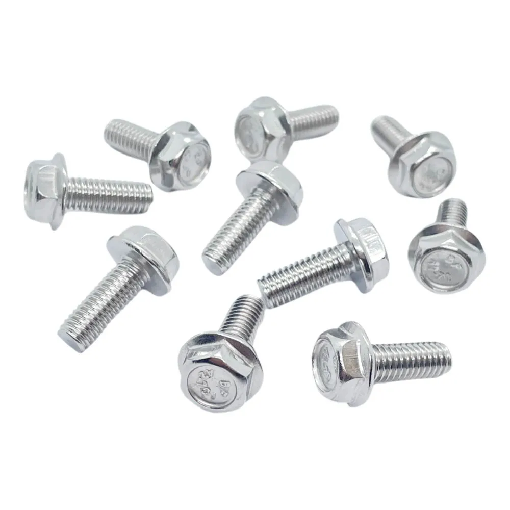 Stainless Steel Flange Surface Bolts Flat Head Hexagon Screws Bolts M6 Car Motorcycle Moped Scooter Tail Plates 10pcs